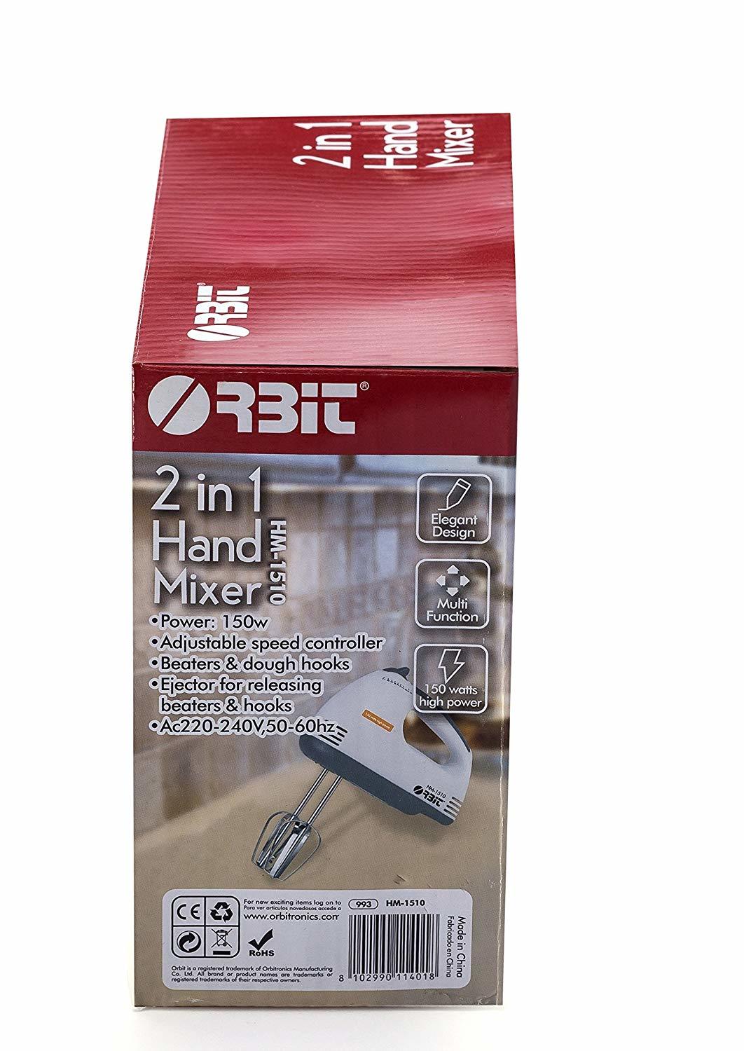 Orbit Abs Plastic Body 150 Watt 2 in 1 Hand Mixer, White