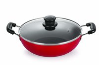 Nirlon Non-Stick Aluminium Kadhai, 2.4 litres, Red/Black