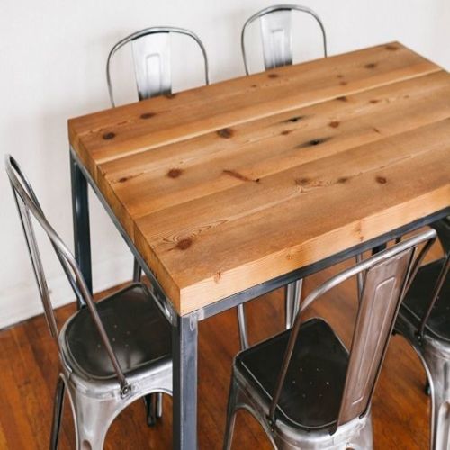 Modern Wooden & Iron Dining Set No Assembly Required