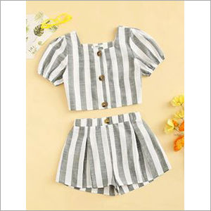 Toddler Girls Yarn Dyed Strip Shorts Dress Sets