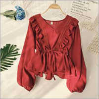 Girls Long Sleeve Top With Frills And Waist String