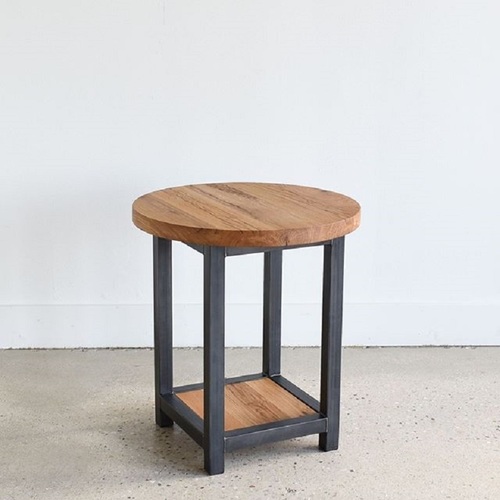 Modern Solid Wood & Iron Base Center Table