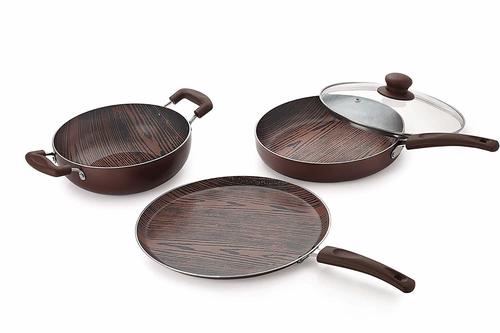 Nirlon Aluminium Nonstick Woody Cookware Set, 4-Pieces, Brown