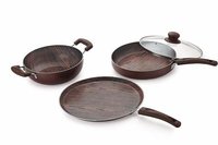 Nirlon Aluminium Nonstick Woody Cookware Set, 4-pieces, Brown