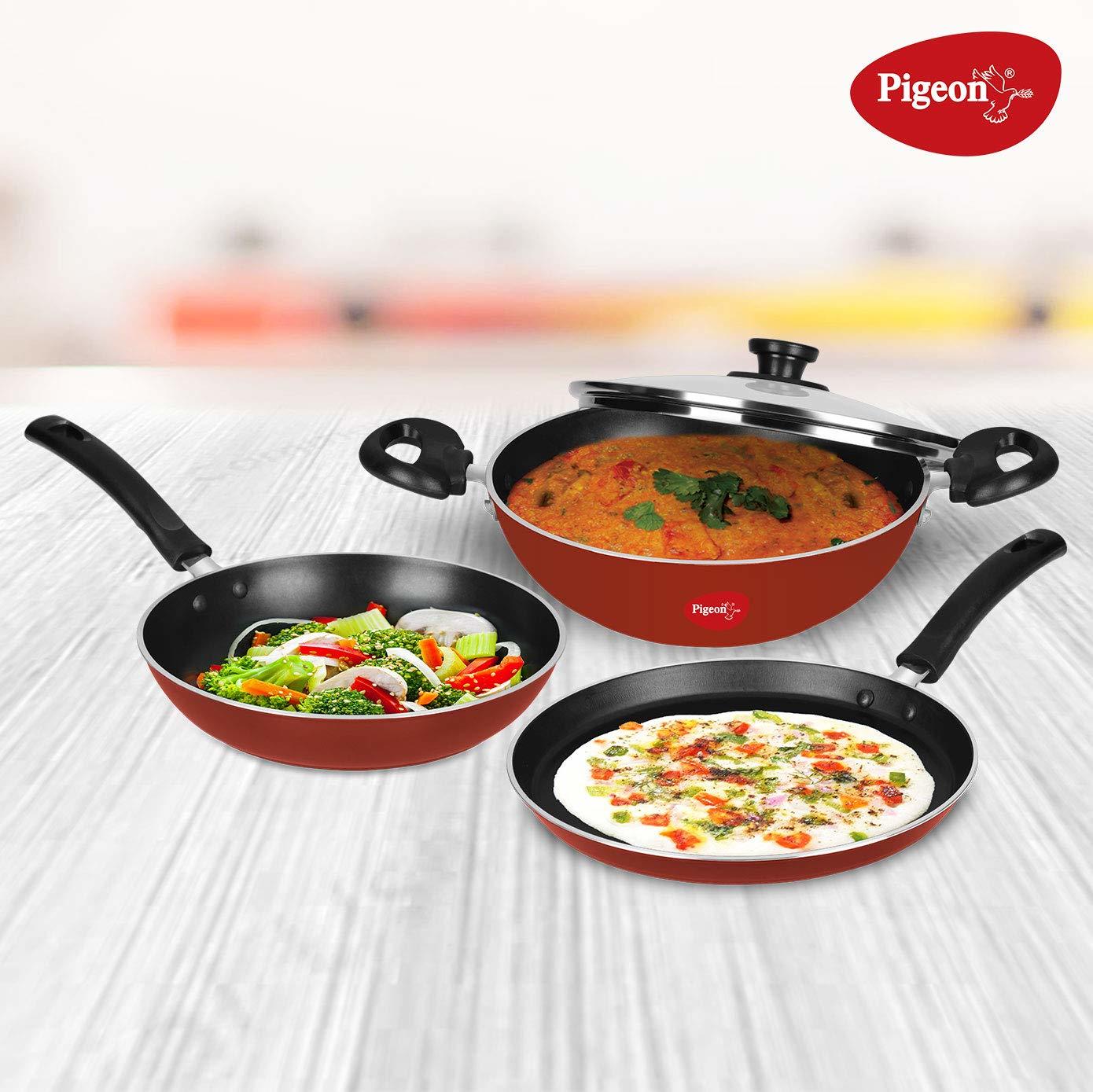 Pigeon by Stovekraft Basics Induction Base Non-Stick Aluminium Cookware Set, Terracotta Brown