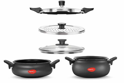 Pigeon by Stovekraft All in One Value Pack Hard Anodized Cooker Set, 5-Pieces, Black