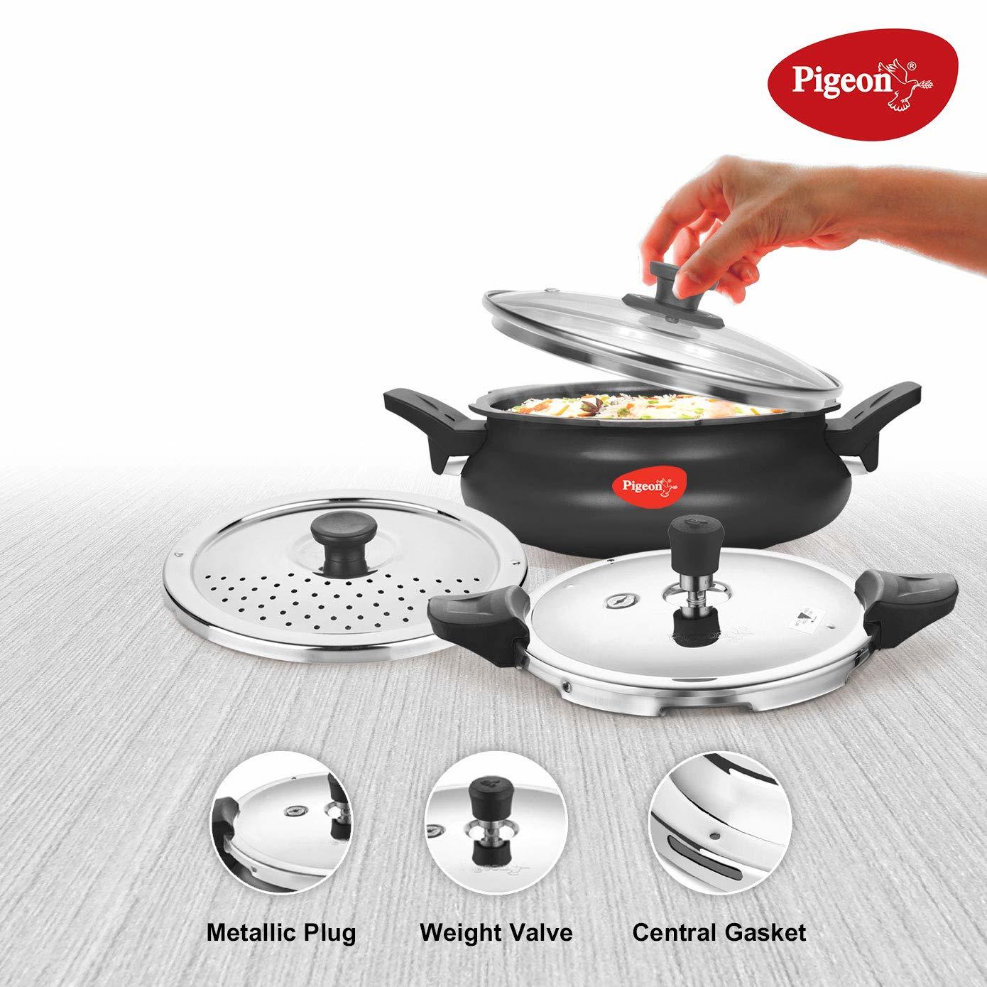 Pigeon by Stovekraft All in One Value Pack Hard Anodized Cooker Set, 5-Pieces, Black