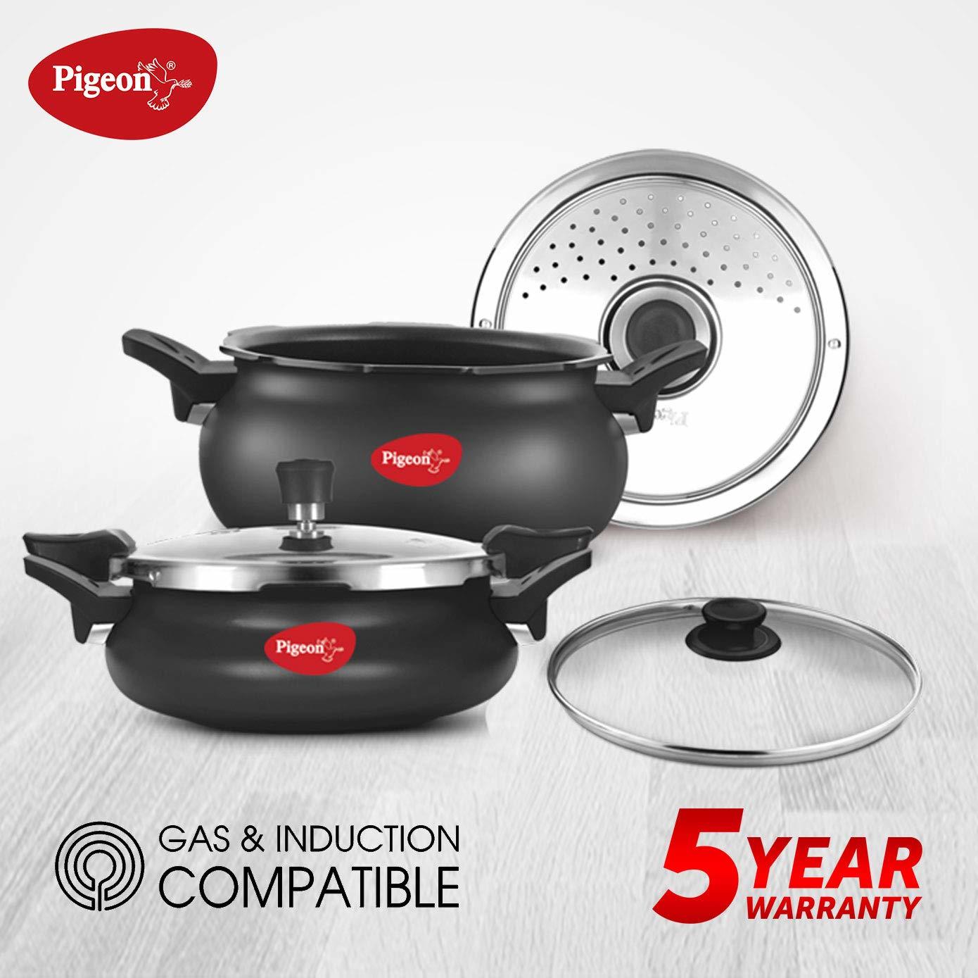 Pigeon by Stovekraft All in One Value Pack Hard Anodized Cooker Set, 5-Pieces, Black