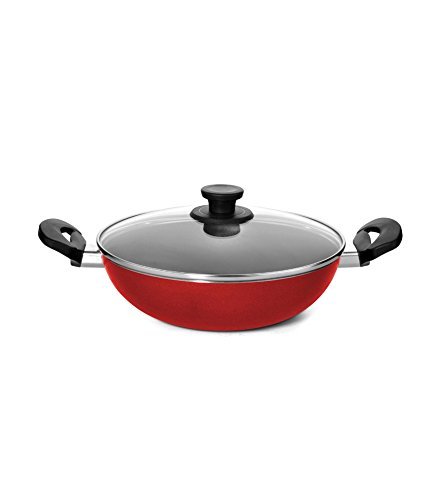 Pigeon by Stovekraft Mio Aluminum Kadai with Lid, 240mm, Red