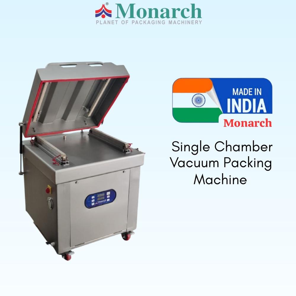 Single Chamber Vacuum Packing Machine - 675 x 800 x 850 mm, 25 kg Capacity, Red & White Design, Semi-Automatic Operation