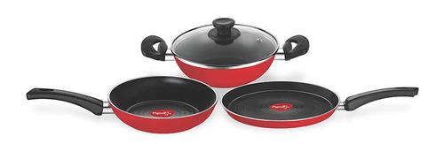 Pigeon by Stovekraft Carlo Induction Base Aluminium Cookware Gift Set, 4-Pieces, Red