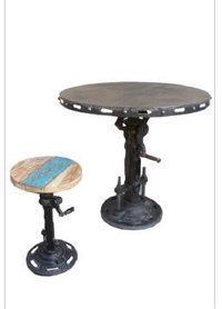 Reliteimpex Modern Iron Crank Table & Stool