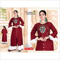 Red-white And Also Available In Different Colour Ladies Slit Cut Palazzo Suit