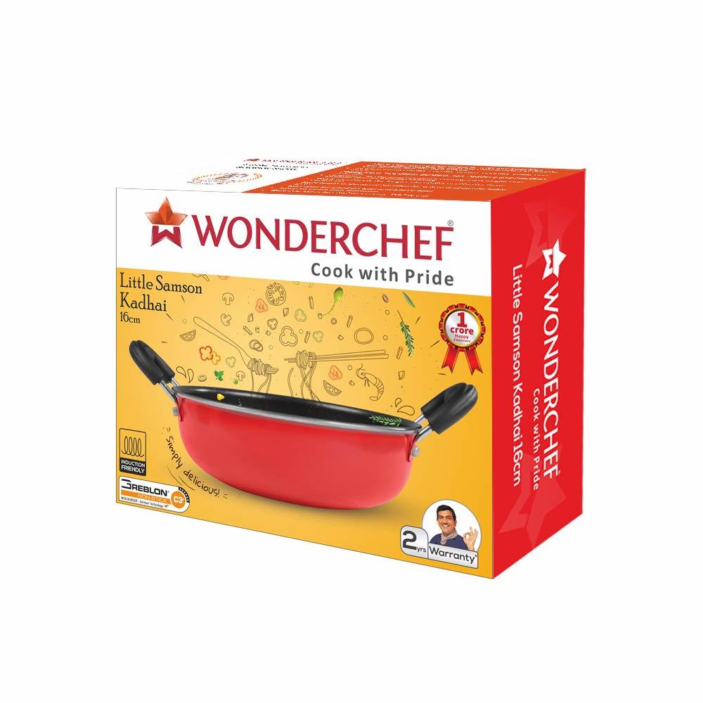 Wonderchef Little Samson Stainless Steel Kadhai, 16cm,0.7L, Red