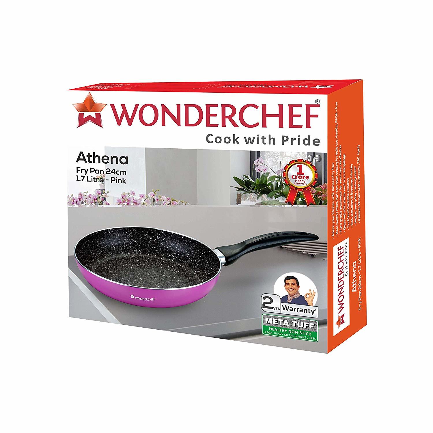 Wonderchef Athena Aluminium Fry Pan,24cm,1.7L,Pink