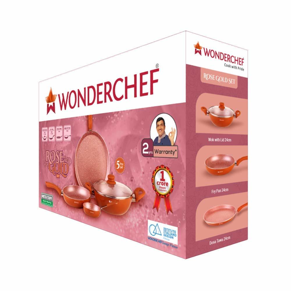 Wonderchef Rose Gold Aluminium Cookware Set, 5-Pieces, Rose Gold