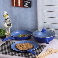 Wonderchef Royal Velvet Plus Induction Base Cookware Set, 4-Pieces, Blue