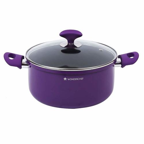 Wonderchef Induction Base Non-Stick Aluminum Elite Casserole with Lid, 20cm, 2-Pieces, Purple and Black