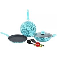 Wonderchef ऑस्कर ब्लू डोपियो एल्युमिनियम कुकवेयर सेट, 4-पीस, नीला/काला