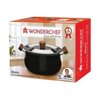 Wonderchef Ebony Hard Anodized Aluminium Handi with Lid, 3.5 Litres/21cm, Black/Brown
