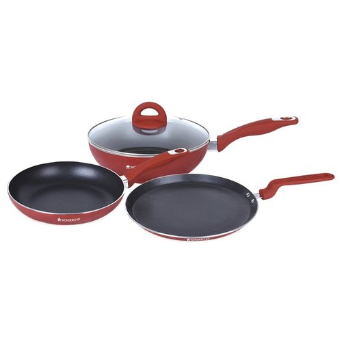 Wonderchef Crystal Aluminium Cookware Set, 1.5 Liters/24 cm, 4-Pieces, Red