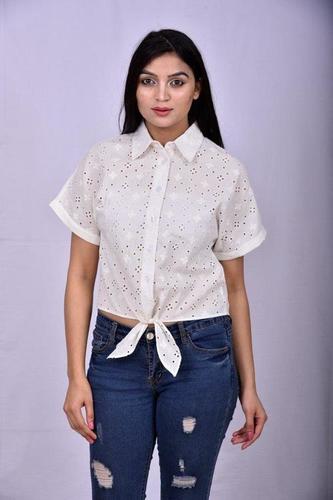 Schiffly Embroidery White Shirt