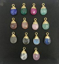 Gemstone Pear Drop Gold Cap Charms Pendant