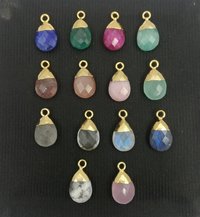 Gemstone Pear Drop Gold Cap Charms Pendant