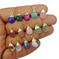 Gemstone Pear Drop Gold Cap Charms Pendant