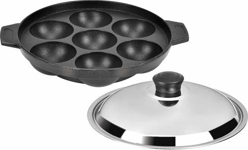 Tosaa Non stick 7 cavity appam patra with lid, 17 cm (200 grms )