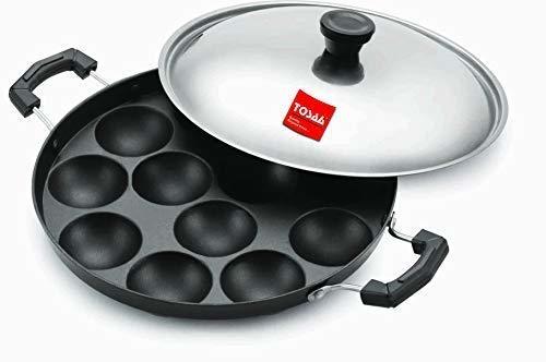 Tosaa Non-Stick 12 Cavity Appam Patra Side Handle with lid, Color May Vary