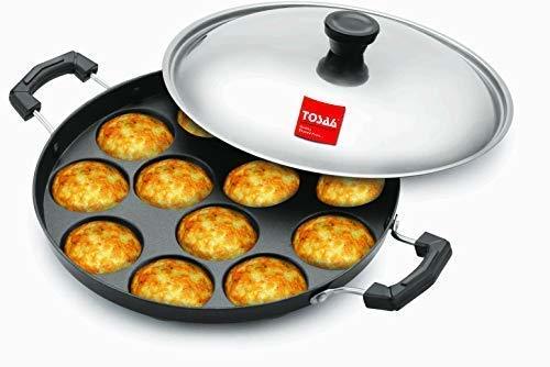 Tosaa Non-Stick 12 Cavity Appam Patra Side Handle with lid, Color May Vary