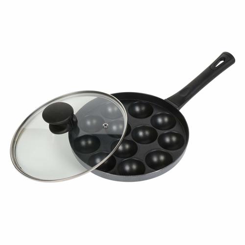 Tosaa Appam Patra 12 Cavity Long Handle with Glass Lid, Multicolor