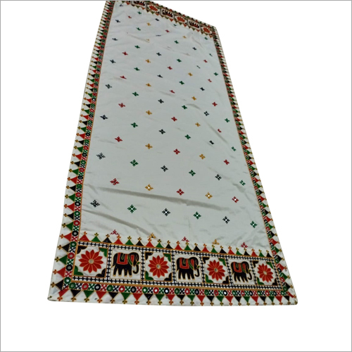 Ladies Traditional Dupatta - Cotton Blend, Large Size, Ivory White with Colorful Border and Print | Breathable, Non-Toxic, Quick Dry, Cool Dry