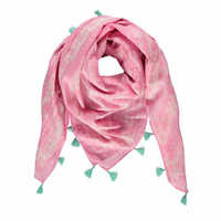 Cotton Scarf - 90cm Length, Yellow Block Printed Design | Casual Wear With Mint Green Tassels