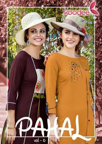 Rayon Kurti - 8 Pcs Set, Sizes M(38) to 3XL(46) | 3-4th Sleeves, Hand Work, Quick Dry & Washable Fabric, Customized Logo