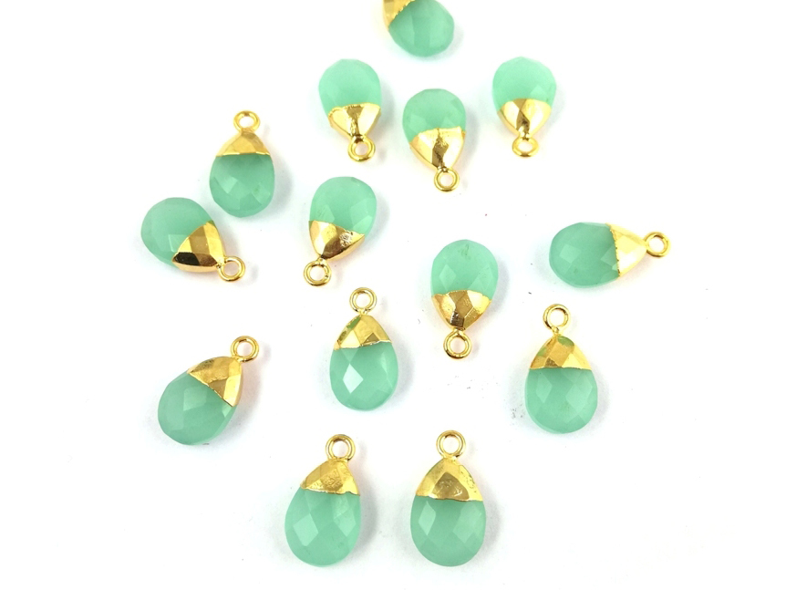 Aqua Chalcedony Pear Drop Gold Cap Gemstone Pendant