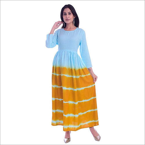 Ladies Rayon Tie Dye Flared Kurti