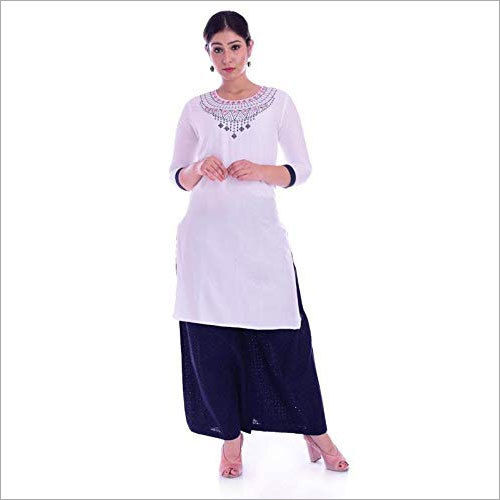 Breathable Ladies Designer Rayon Kurta With Palazzo Set