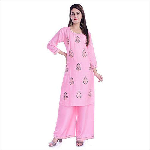 Washable Ladies Embroidered Kurti With Palazzo Set