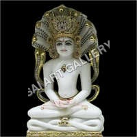 Marble Jain Mahaveer Statue - Hand Carved, Polished White Marble | Customized Color For Religious Activities