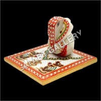 Marble Ganesh Chowki - Hand Carved, Polished Finish | Religious Style, Elegant Decor Box