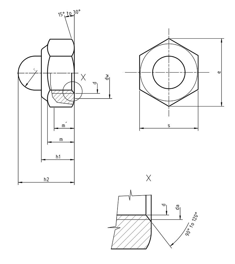 DIN 986 Prevailing torque hexagon domed nut