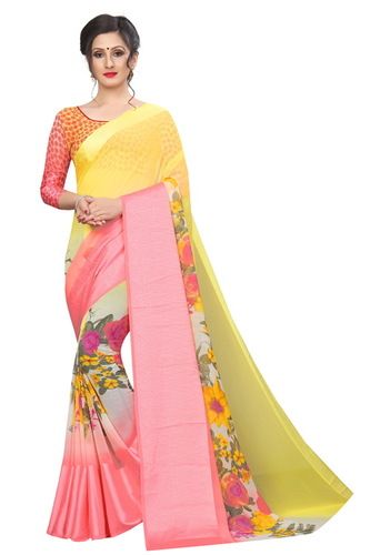 new chiffon satin flower saree