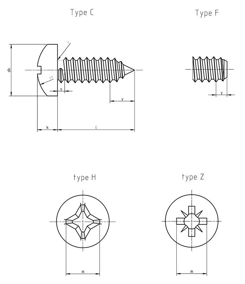 DIN 7981 C Pan head tapping screws with cross recess H and Z Form C