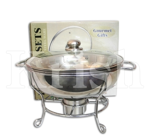 Round Chaffer with Glass Lid & Wire Stand