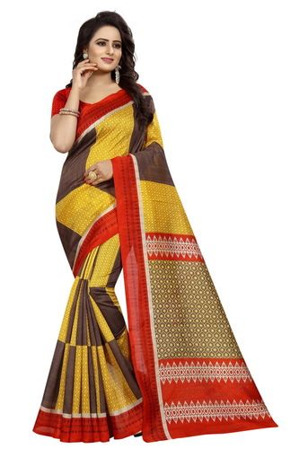 Multicolor Bhagalpuri Tiles Yellow Saree