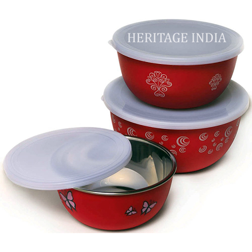 Red Stainless Steel Bowl With Plastic Lid