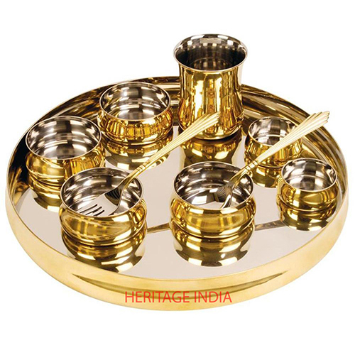 Polished Brass Thali Set