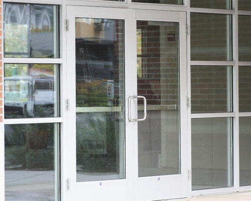 Double Glass Door - Metal and Glass, 12-14mm Thickness | Sliding Entry Door with Center Lock Handle in Finished Aluminum Alloy